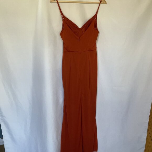 Azazie Deandra A4 Rust Orange Maxi Dress With Ruched Bodice & Spaghetti Straps - Picture 9 of 9